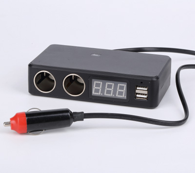 2 way socket with USB voltage display